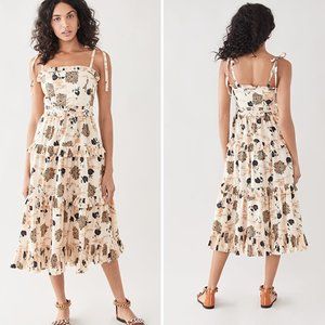 Ulla Johnson Lune Dress Shoulder Ties Tiered Brown Daisy Color